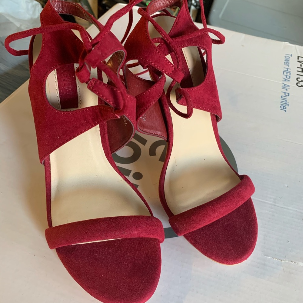 laced up faux suede stilletos